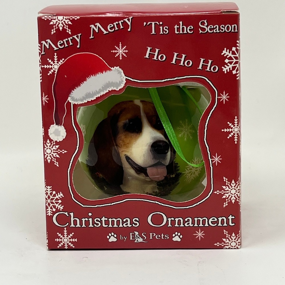Beagle Dog Breed Christmas Ornament Round Ball Green Holiday Decor CBO-3 NIB - Picture 2 of 7